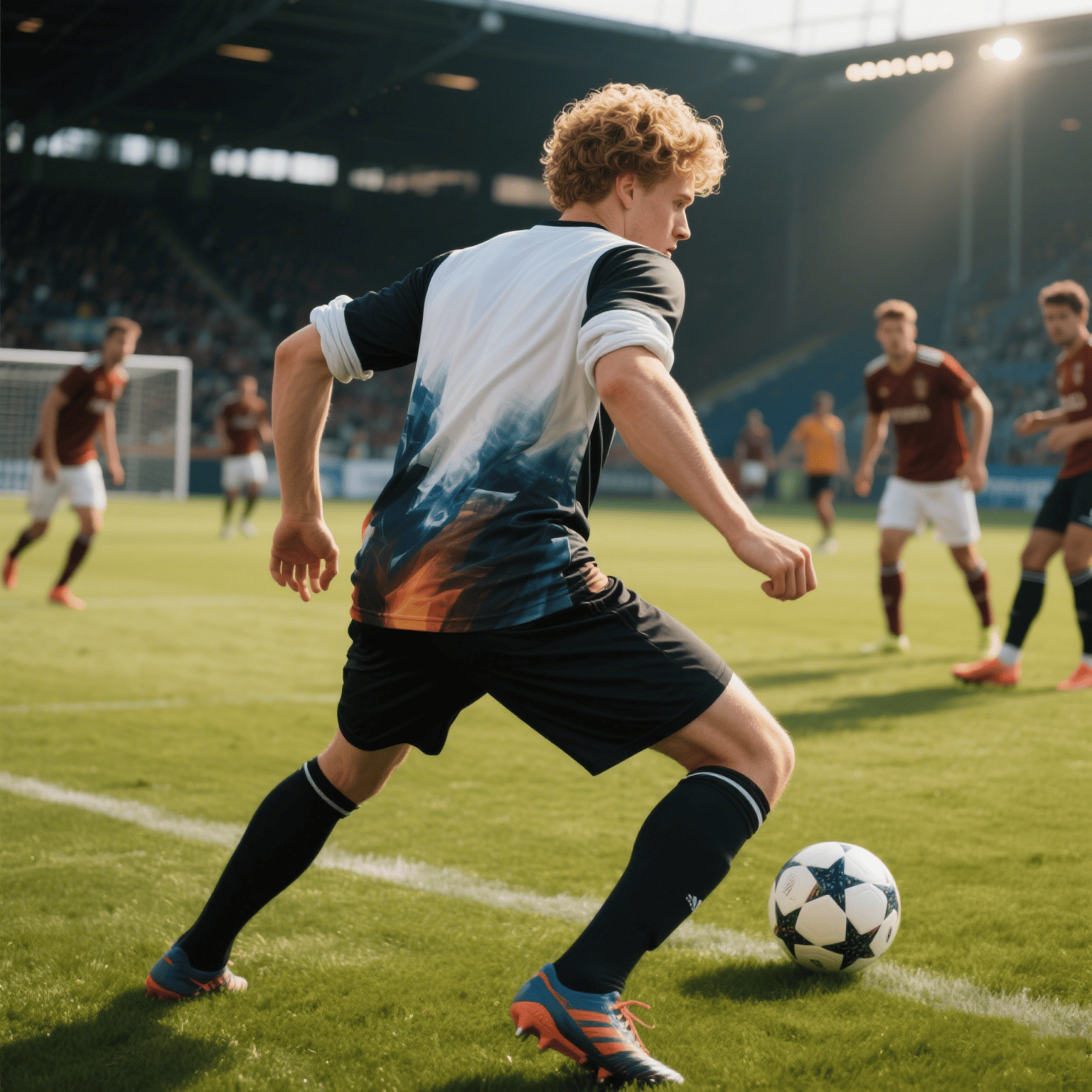Player wearing a high-quality sublimated soccer jersey